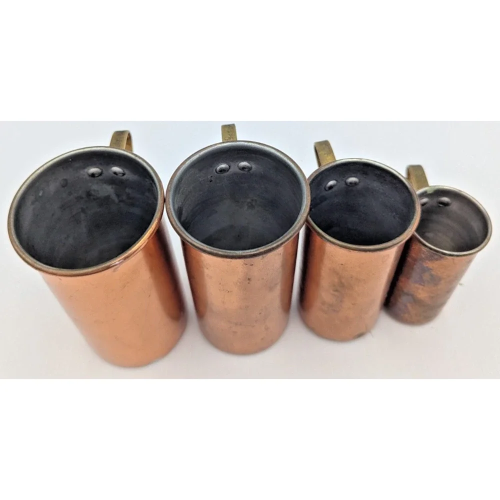 Vintage Copper Measuring Cups with Handles Set of 4 Rustic Farmhouse Kitchen